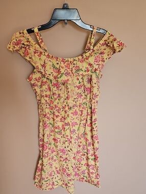 Girls Old Navy Yellow Floral Dress XXL 18 Plus Pink Flowers